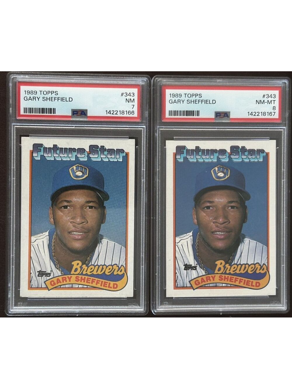 GARY SHEFFIELD 2 FUTURE STAR ROOKIE 1989 TOPPS PSA GRADED NM 8 & 7 RC LOT